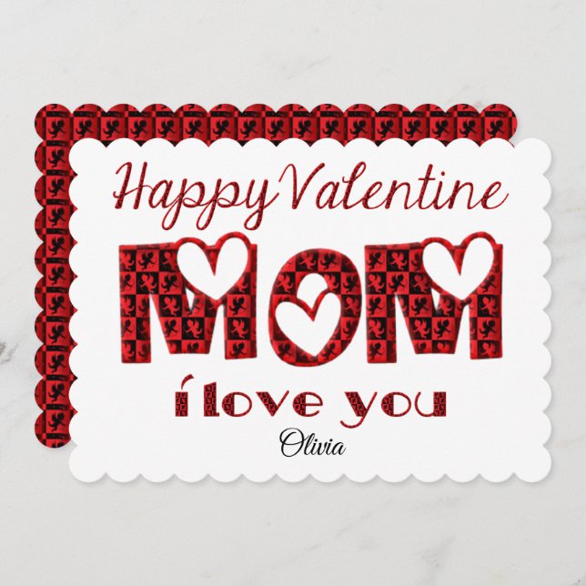 Mamma I Kärlek du Cute Cupid Typography Valentine Julkort (Fram/baksida)