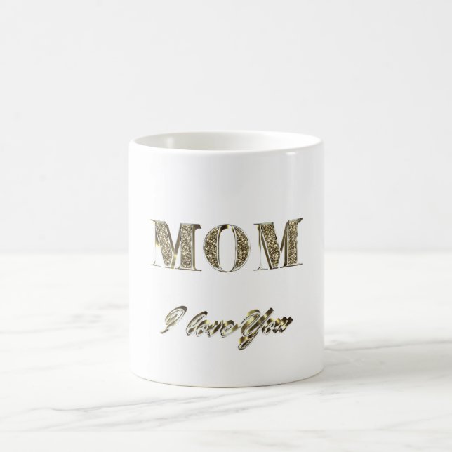 Mamma I Kärlek You Guld Sparkles Typography Kaffemugg (Center)