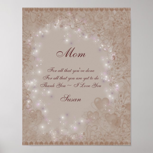 Mamma I Kärlek You Sepia Hearts Personlig Poster (Framsidan)