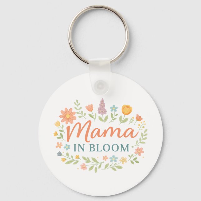 Mamma I Knopp Blommig Vår Typografi Design Nyckelring (Framsida)