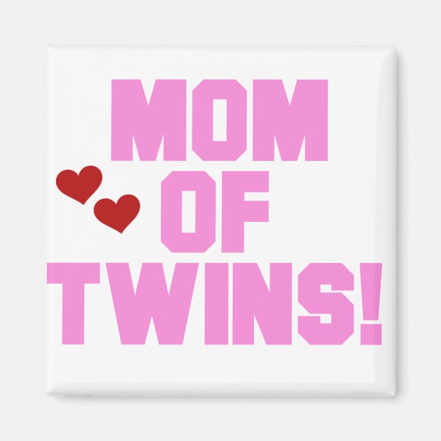 Mamma i Twillingar-Rosa Text Tshirts och Gattar Magnet (Framsidan)