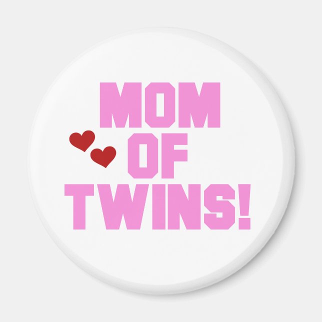 Mamma i Twillingar-Rosa Text Tshirts och Gattar Magnet (Framsidan)