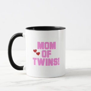 Mamma i Twillingar-Rosa Text Tshirts och Gattar Mugg
