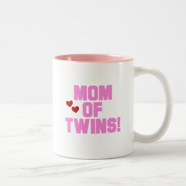 Mamma i Twillingar-Rosa Text Tshirts och Gattar Två-Tonad Mugg (Höger)