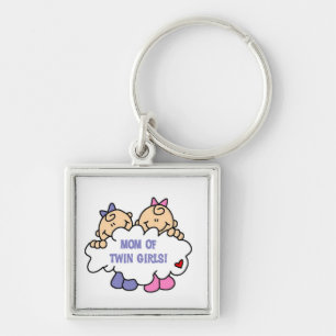 Mamma i Twin Girls T-shirts och Gifts Fyrkantig Silverfärgad Nyckelring