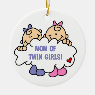 Mamma i Twin Girls T-shirts och Gifts Julgransprydnad Keramik