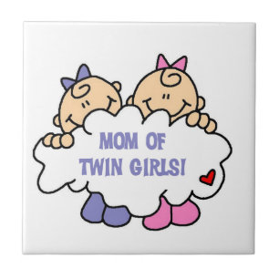 Mamma i Twin Girls T-shirts och Gifts Kakelplatta