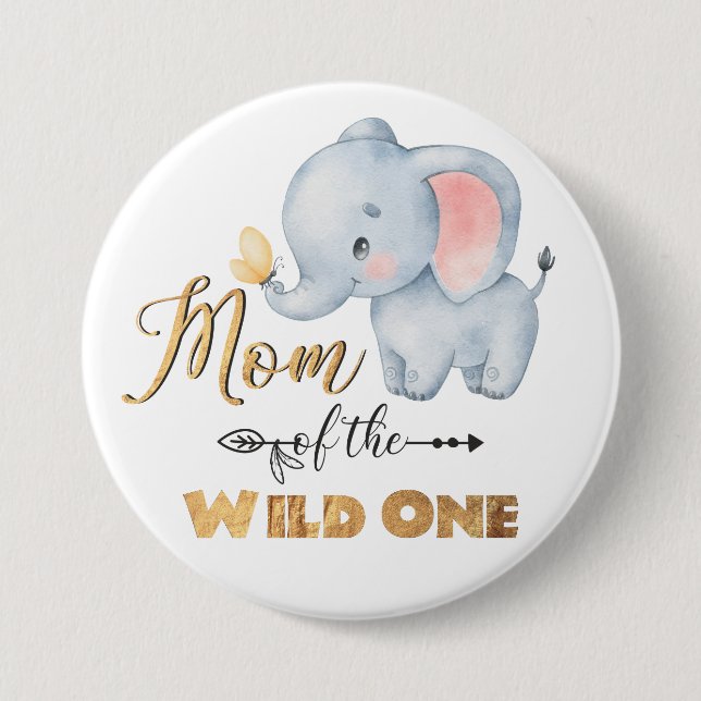 Mamma i Vild ett Elephant Gold Foil Button Knapp (Framsida)