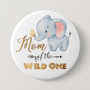 Mamma i Vild ett Elephant Gold Foil Button Knapp
