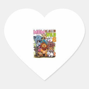 Mamma i Vilden och 6 Zoo Theme Jungle Animal 6e Bi Hjärtformat Klistermärke