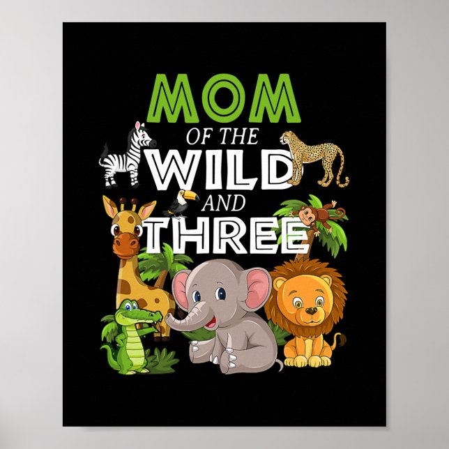 Mamma i Vilden Three Zoo Birthday Safari Jungle Poster (Framsidan)