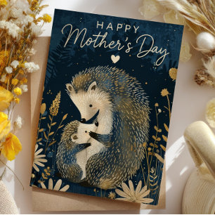 Mamma Igelkott med sin unge Skogs- mors dag Julkort