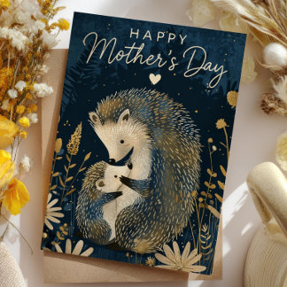 Mamma Igelkott med sin unge Skogs- mors dag Julkort