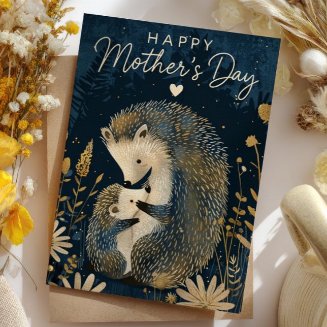 Mamma Igelkott med sin unge Skogs- mors dag Julkort (Skapare uppladdad)