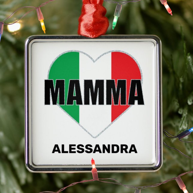 Mamma Italiensk Flagga Heart Personlig Mamma Gift Julgransprydnad Metall (Mamma (Italian for Mom) 
Flag of Italy Heart
Ornament)