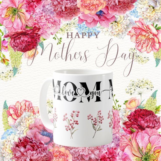 Mamma jag älskar dig röda bär  kaffemugg (Mom I Love You Red Berries Coffee Mug)
