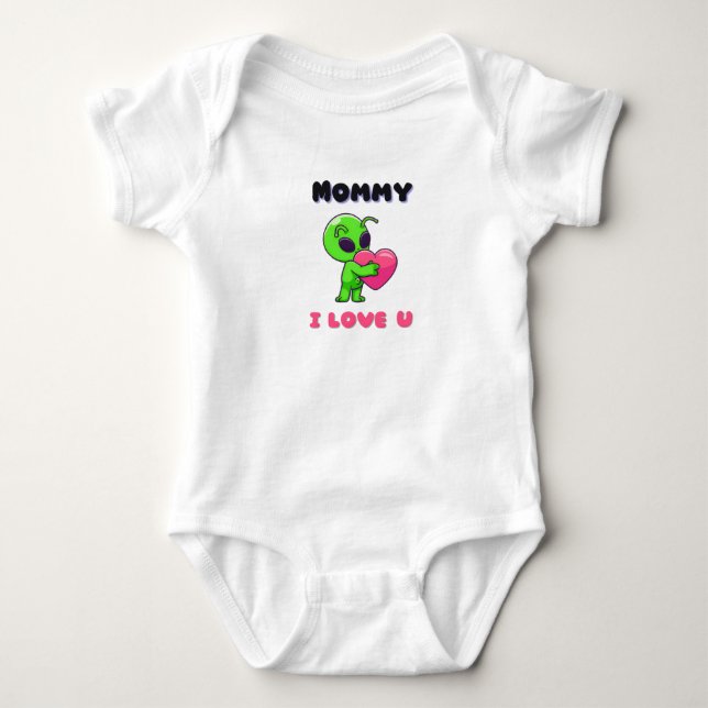 "Mamma jag älskar dig" Sött litet alienhjärta T Shirt (Framsida)
