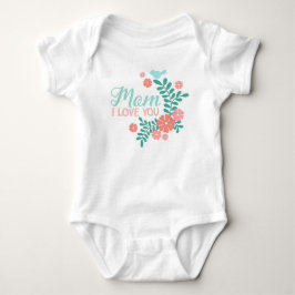 Mamma jag älskar dig text, blå fågel, rosa blommor t shirt
