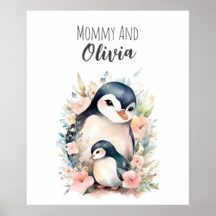 Mamma & jag Pingvin Djur Barnkammar Konst Poster