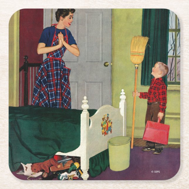 Mamma, jag städade mitt rum! underlägg papper kvadrat (Framsidan)