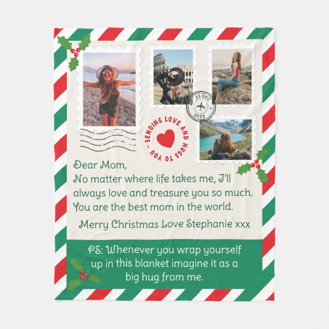 Mamma jul Brev Photo Collage Hug Fleecefilt (Framsidan)