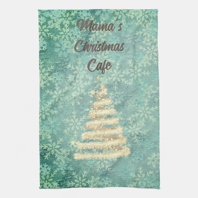 Mamma jul Cafe Festive Snöflingor Kökshandduk (Vertikal)