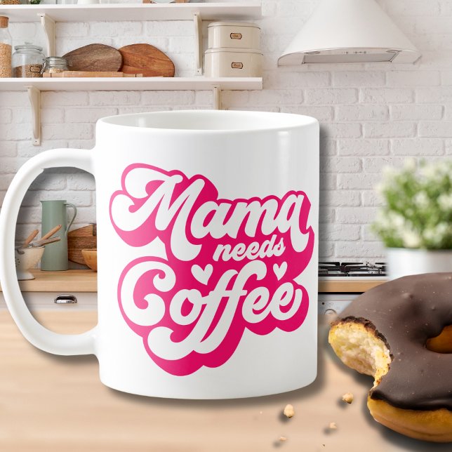 Mamma Kaffe Tid Hot Pink Groovy Typografi Kaffemugg (Skapare uppladdad)