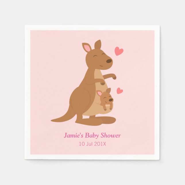 Mamma Kangaroo och Baby Joey Baby Shower Napkins Pappersservett (Framsidan)