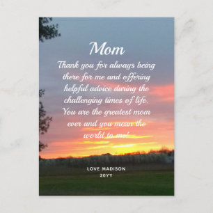 Mamma Kärlek Brev vackra Sunset Mors dag Vykort