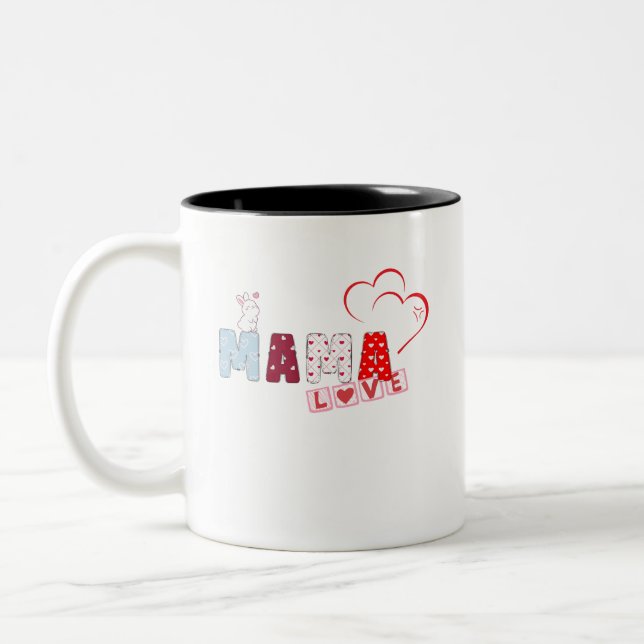 Mamma, Kärlek Bunny Mugg - Cute Patchwork Heart De (Vänster)