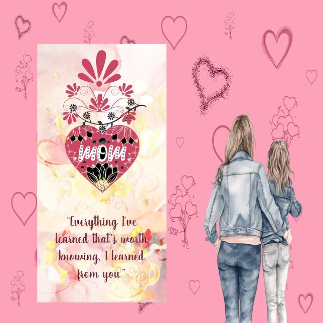 Mamma Kärlek Heart Blommigt Motif Mors dag Citat Julkort (Mom Love Heart Floral Motif Mother's Day Quote Holiday Card)