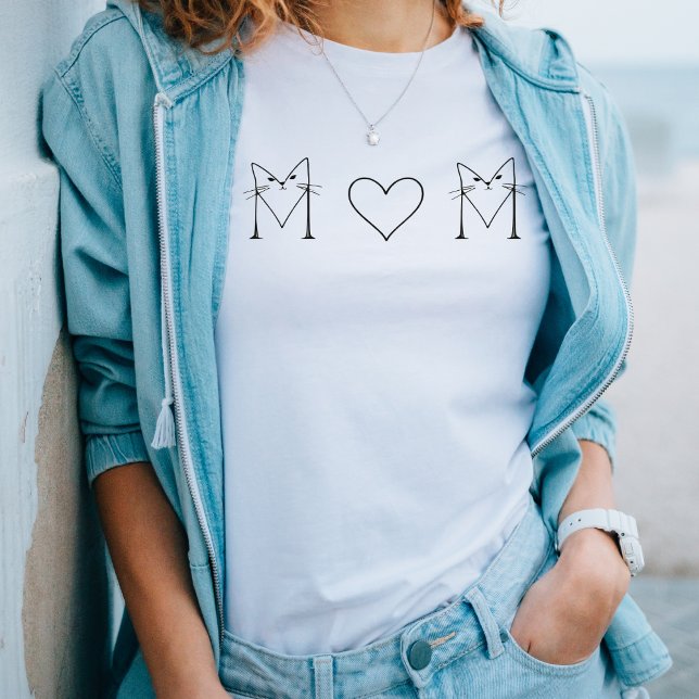 MAMMA- Katt med hjärtminimalistisk konst T Shirt (Skapare uppladdad)