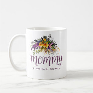 Mamma Kids Namn Blommigt Mors dag Kaffemugg