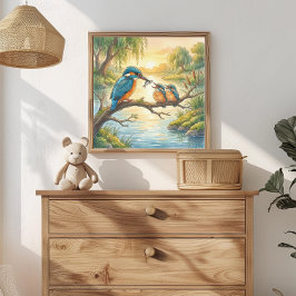 Mamma Kingfisher och Kycklingar Barnkammare Poster