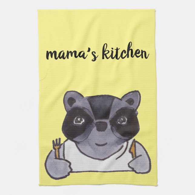 Mamma Kitchen Cute Tecknad Raccoon Kökshandduk (Vertikal)