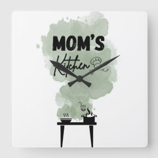 Mamma Kitchen sage grönt och Black färg Fyrkantig Klocka