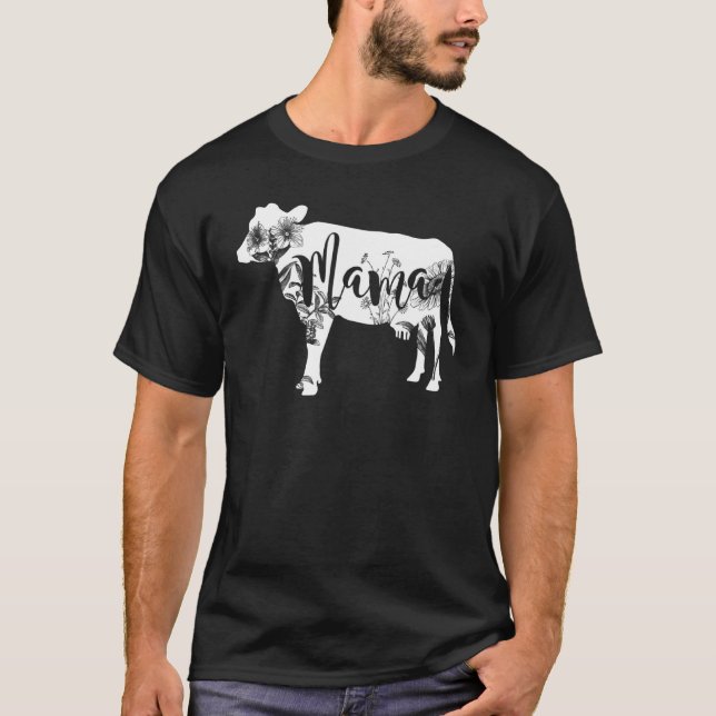 Mamma Ko Kalv Blommig Blomma Söt T Shirt (Framsida)