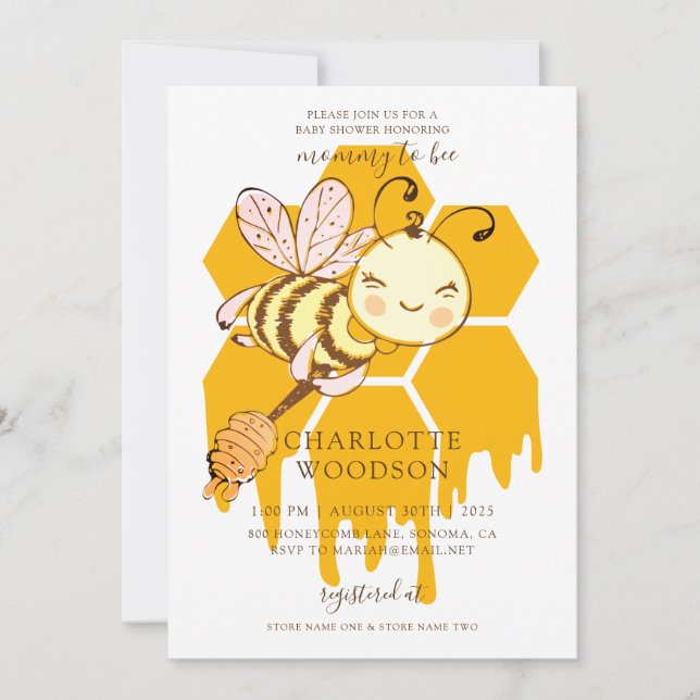 Mamma kommer att bli Honey Bee Honeycomb Baby Show Inbjudningar (Framsida)
