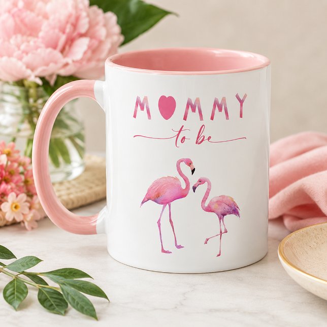 Mamma Kommer Blivande Flamingo Babyfirande Mugg (Mommy to be mug)