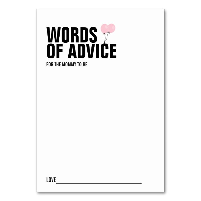 Mamma-kort för rosa Balloon Baby Shower Bordsnummer (Framsidan)