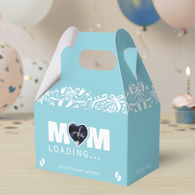 Mamma laddar foto ultraljud blå baby shower presentaskar (Skapare uppladdad)