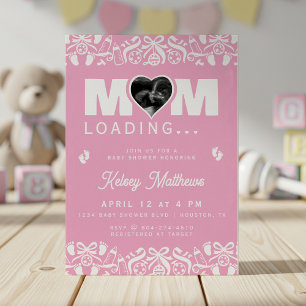 Mamma Laddar Ultraljudsfoto Rosa Bebis Shower Inbjudningar