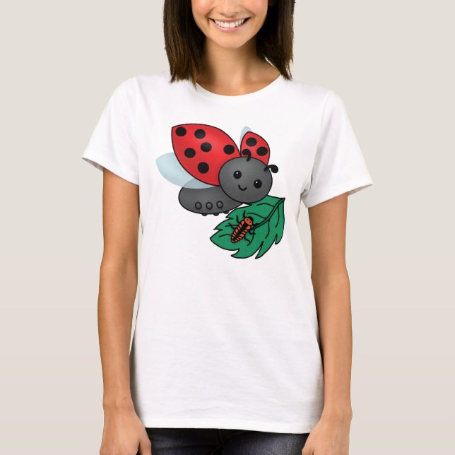 Mamma Ladybug med Larvae T Shirt (Framsida)