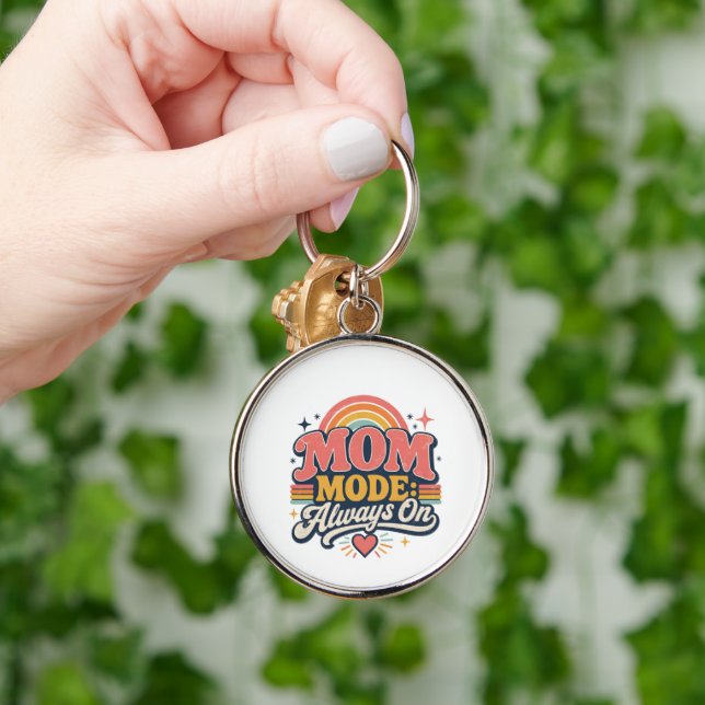 Mamma-läge Alltid På Retro Morsdagspresent Rund Silverfärgad Nyckelring (Hand)