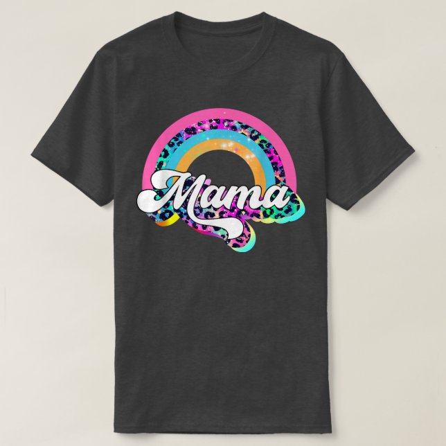 Mamma Leopard Rainbow Cheetah Print Mamma Graphic T Shirt (Design framsida)