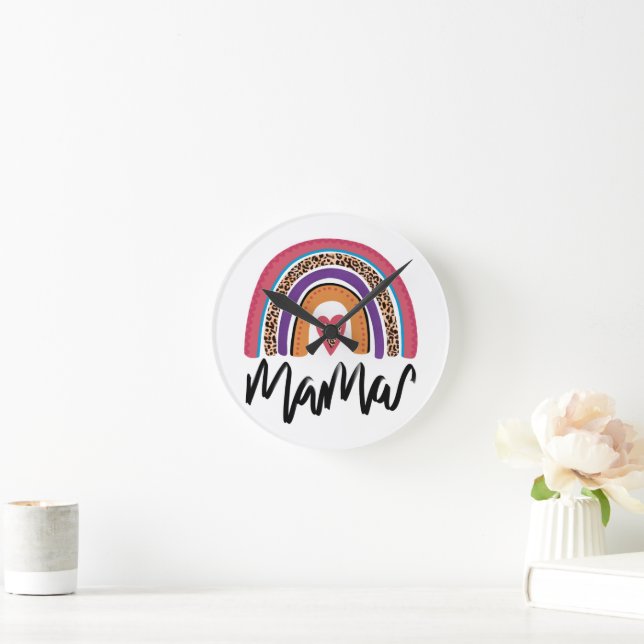Mamma Leopard Rainbow Rund Klocka (Hem)