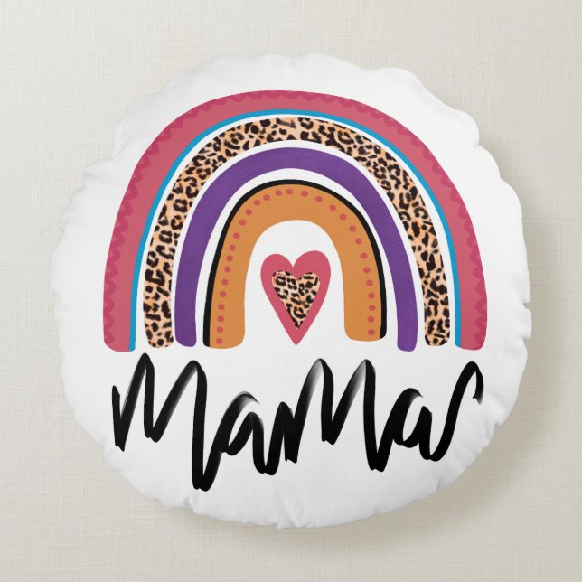 Mamma Leopard Rainbow Rund Kudde (Framsidan)