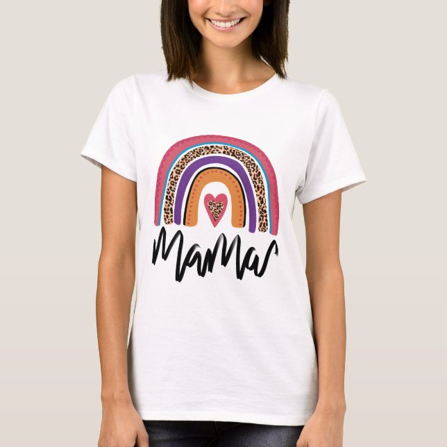 Mamma Leopard Rainbow T Shirt (Framsida)