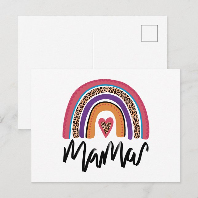 Mamma Leopard Rainbow Vykort (Fram/baksida)