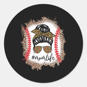 Mamma Life Baseball Mamma Messy Bun Leopard Baseba Runt Klistermärke